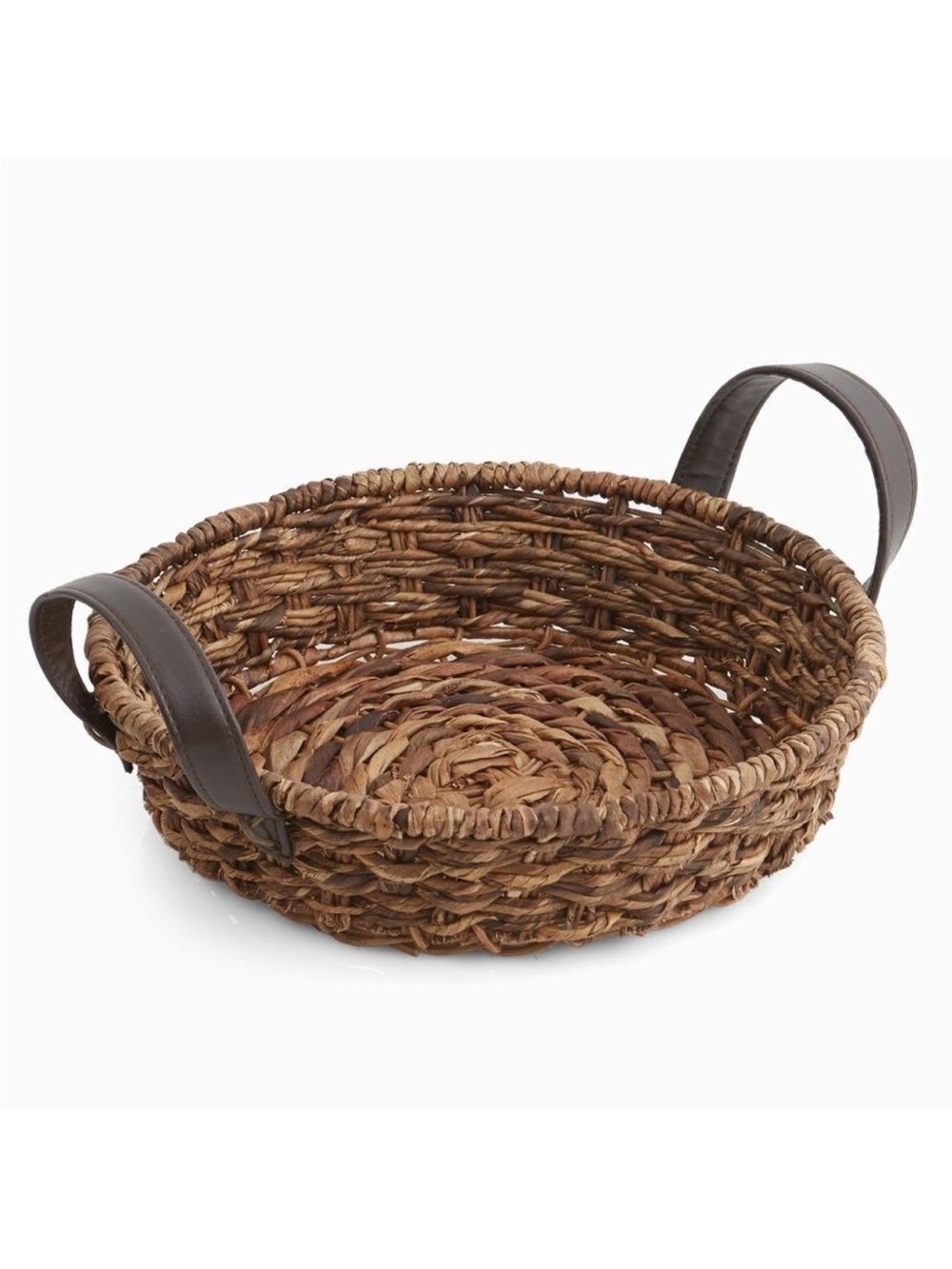 Woodard & Charles The Abaca Round Tapered Serving Tray  Leather Handles